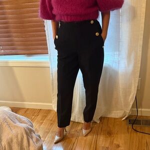Zara Black High-Waisted Trousers with Gold Buttons